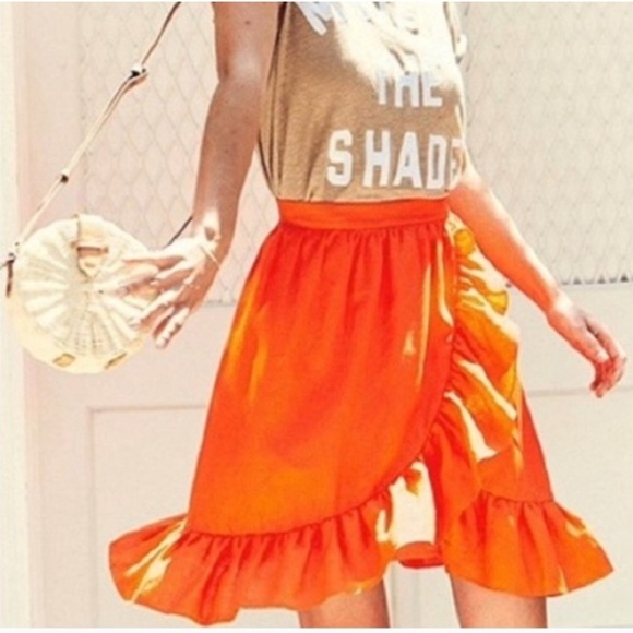 J. CREW ruffle LINEN SKIRT Size 2 orange - Picture 1 of 12